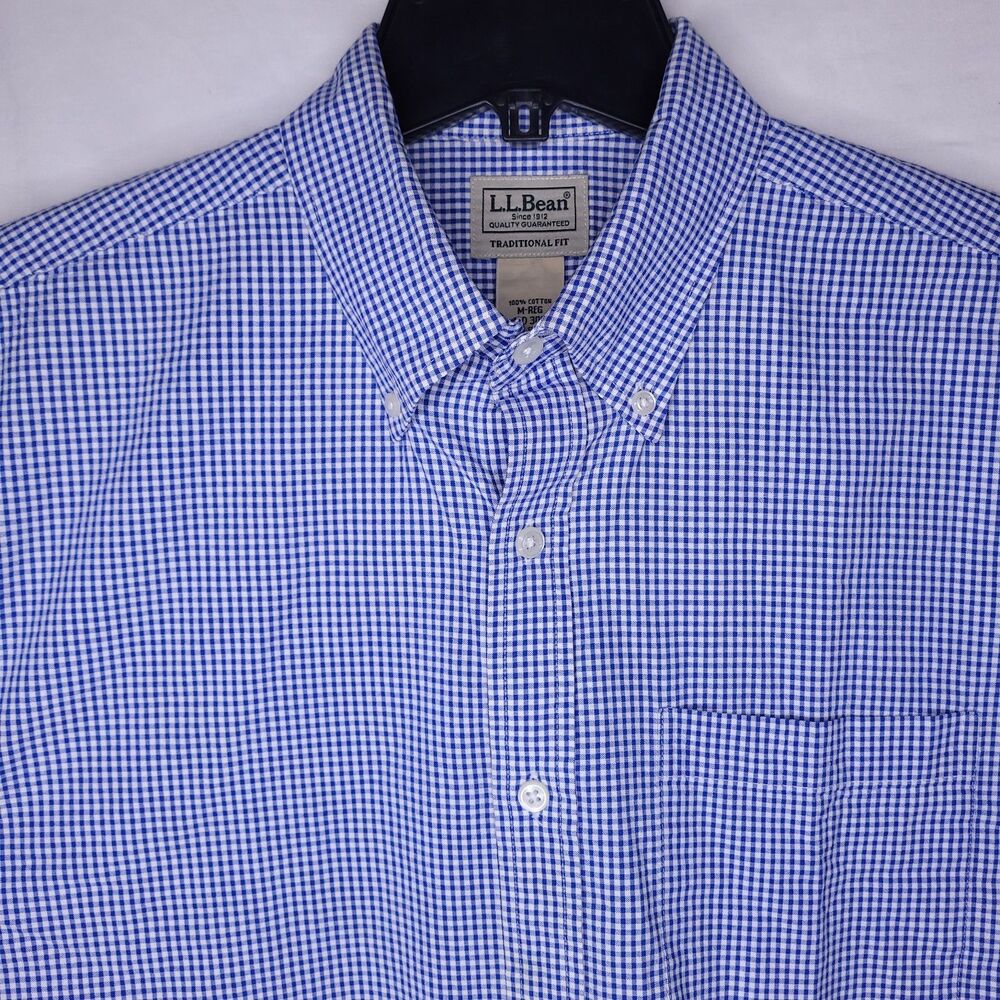 LL Bean Shirt Mens Medium Gingham Blue, White Traditional Fit